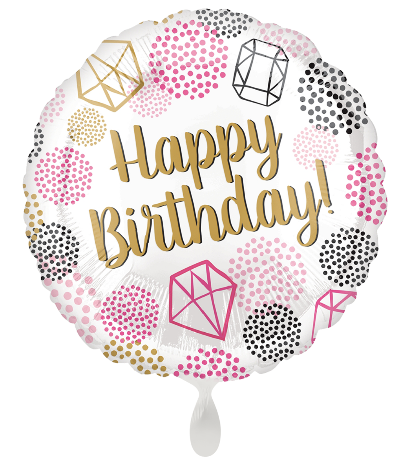Folienballon rund - Happy Birthday: Diamanten - ø 43cm